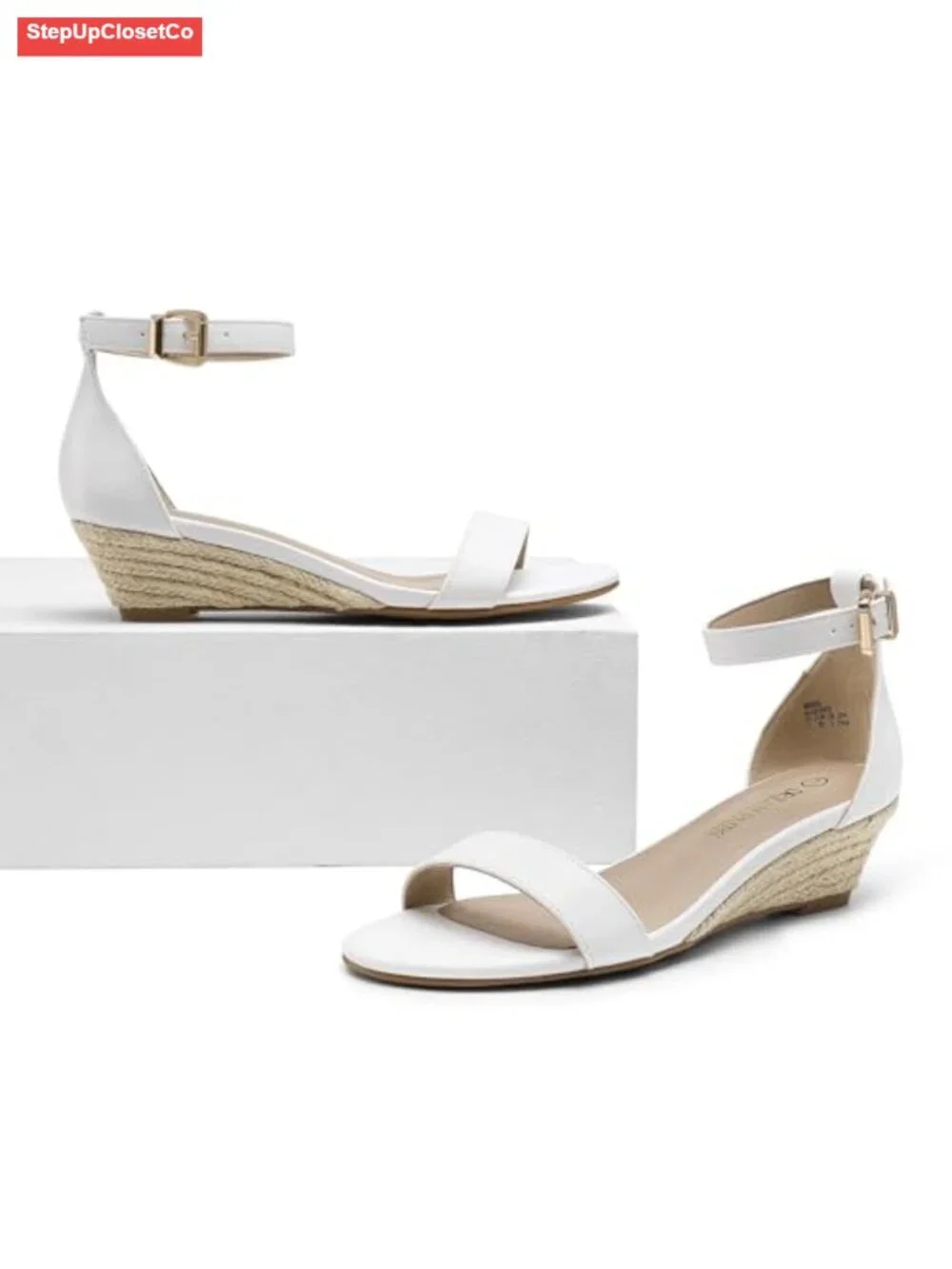 Ankle Strap Low Wedge Sandal with Cushioned Insole